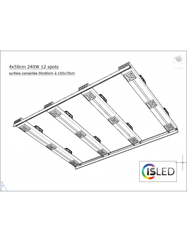 Lampe LED V6.4PF 240W 24V 12 spots 4x50cm