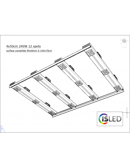 Lampe LED V6.4PF 240W 24V 12 spots 4x50cm