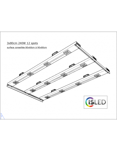 Lampe LED V6.4PF 240W 24V 12 spots 3x80cm