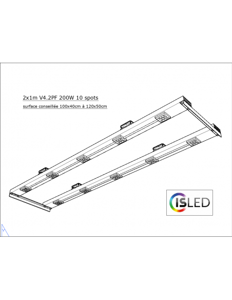 Lampe LED V6.4PF (Nouveau Pure Floraison) 200W 24V 10 spots 2x100cm
