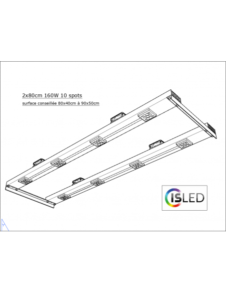 Lampe LED V6F (Floraison Compatible Croissance) 160W 24V 8 spots 2x80cm