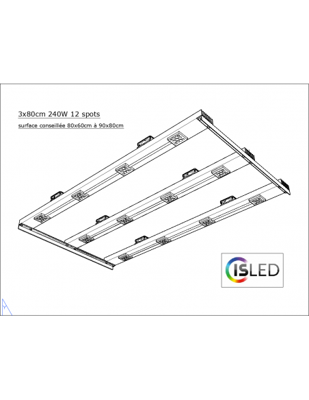 Lampe LED V6F (Floraison Compatible Croissance) 240W 24V 12 spots 3x80cm