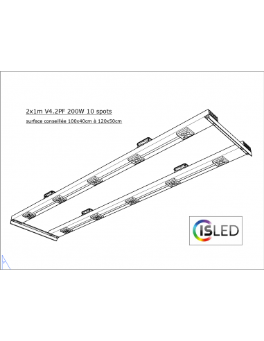 Lampe LED V6F (Floraison Compatible Croissance) 200W 24V 10 spots 2x100cm
