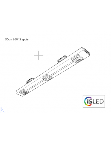 Rail LED V6.4PF 50cm 60W 24V 3 spots avec alim.