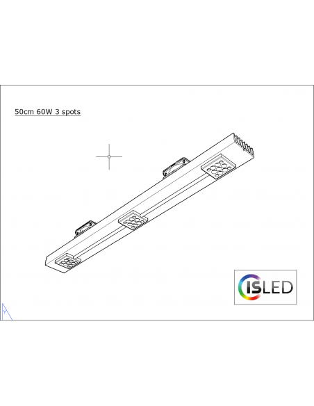 Rail LED V6.4PF 50cm 60W 24V 3 spots avec alim.