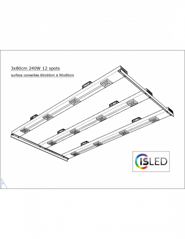 Lampe LED V6.3C Pure Croissance 3x80cm 230W 12 spots avec alim.