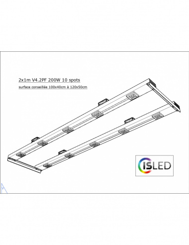 Lampe LED V6.3C Pure Croissance 2x100cm 200W 10 spots avec alim.